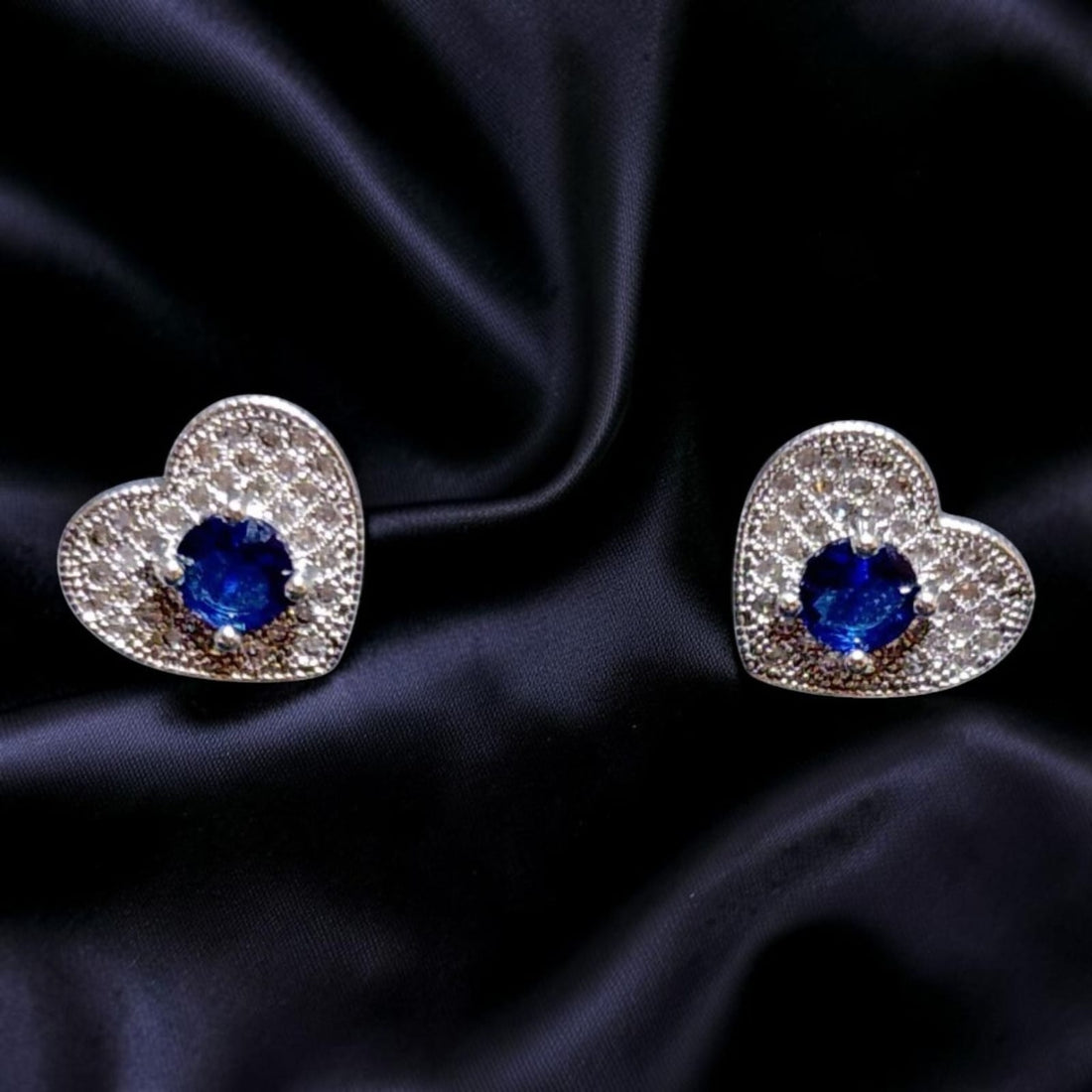 Silver Sapphire Heart Necklace, Ring & Earrings Set