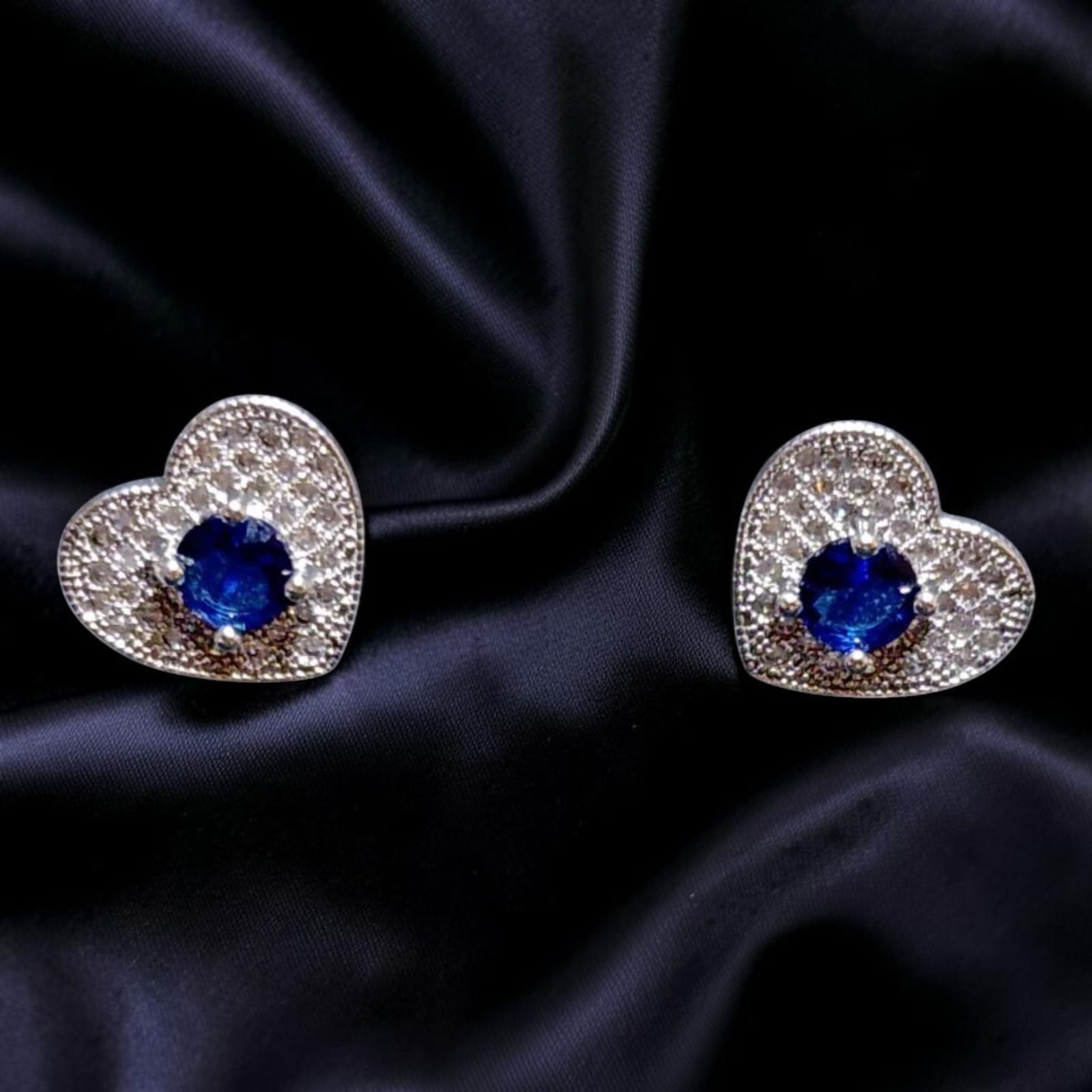 Silver Sapphire Heart Necklace, Ring & Earrings Set