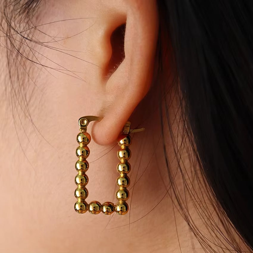 Gold Bead Hoop Earrings