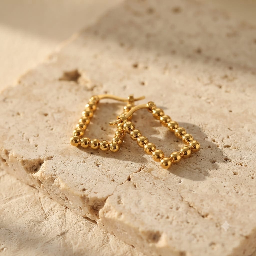 Gold Bead Hoop Earrings