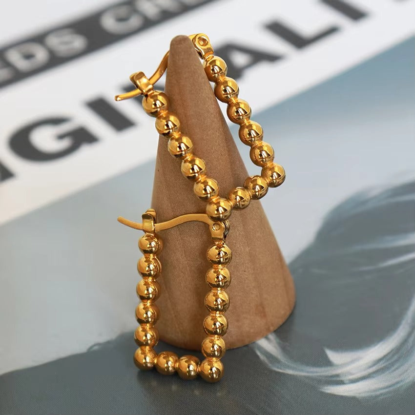Gold Bead Hoop Earrings