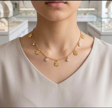 Gold Four Leaf Clover Charm Necklace