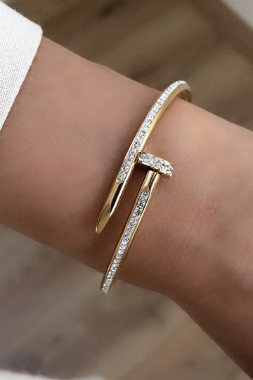 Gold Crystal Nail Bangle Bracelet