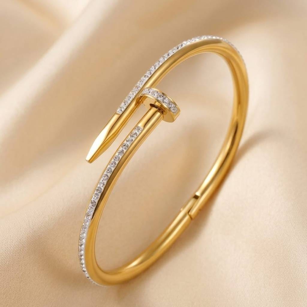 Gold Crystal Nail Bangle Bracelet