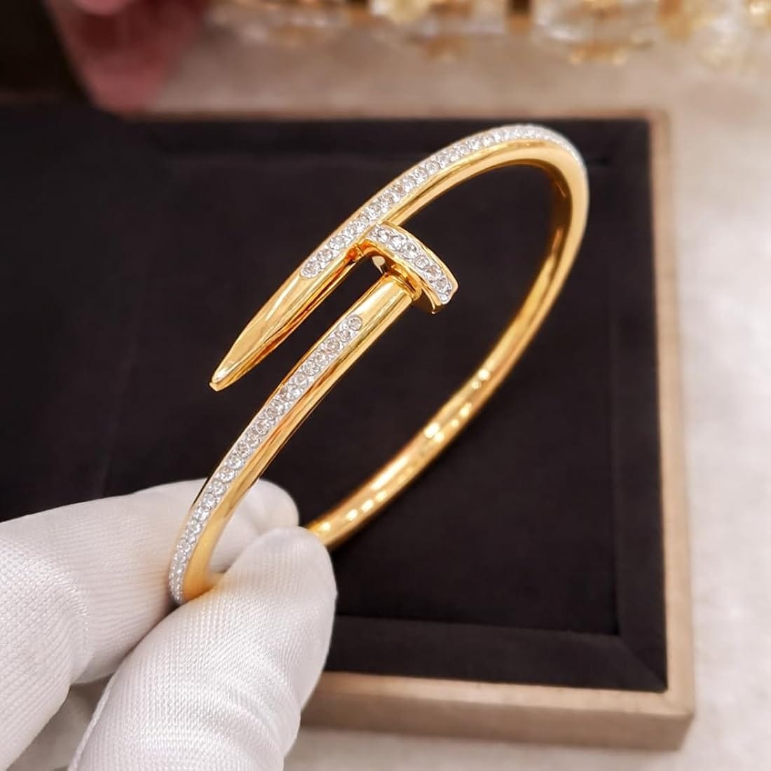 Gold Crystal Nail Bangle Bracelet