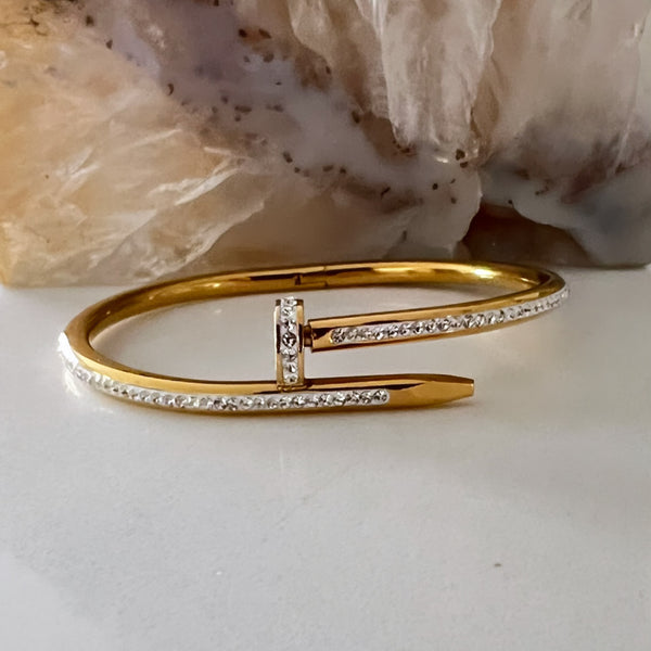 Gold Crystal Nail Bangle Bracelet