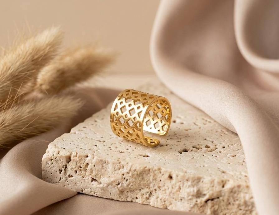 Gold Cutwork Lattice Ring
