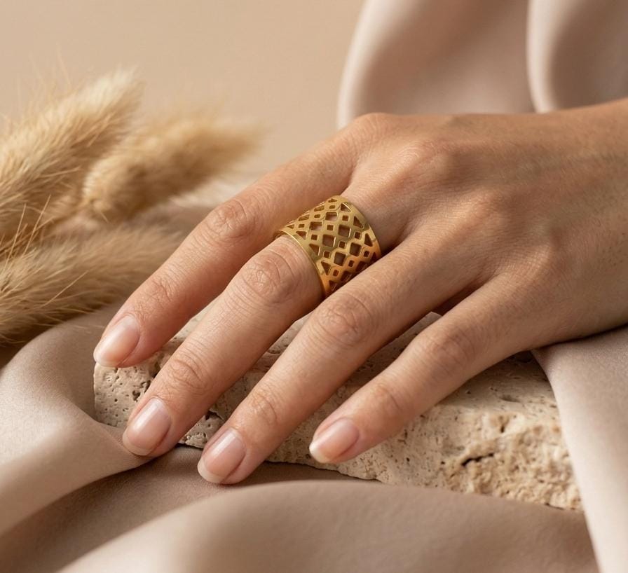 Gold Cutwork Lattice Ring