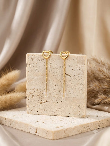 Gold Heart Chain Drop Earrings