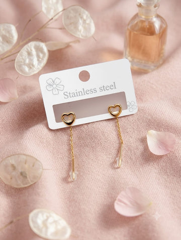 Gold Heart Chain Drop Earrings