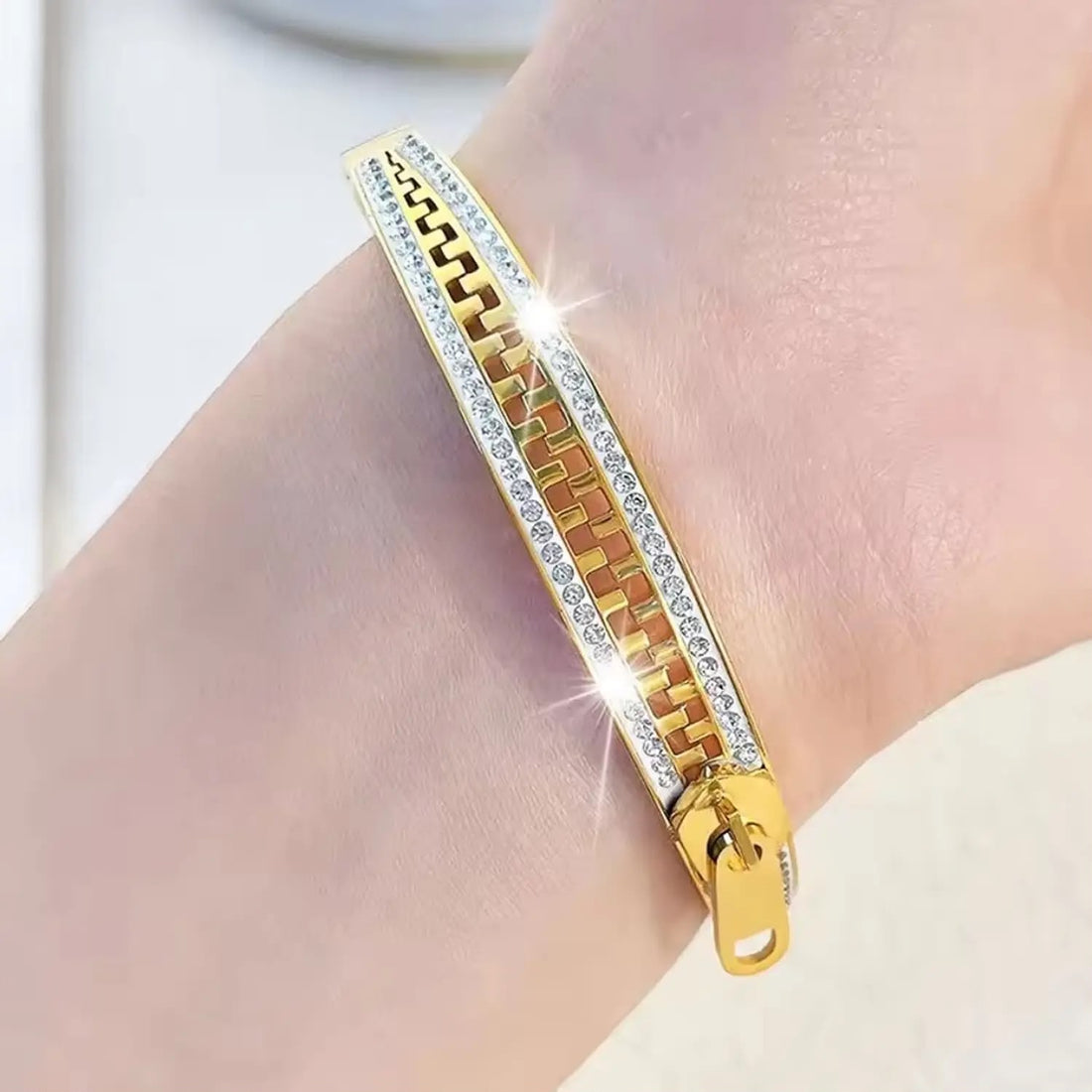 Gold Zipper Bangle Bracelet for Women