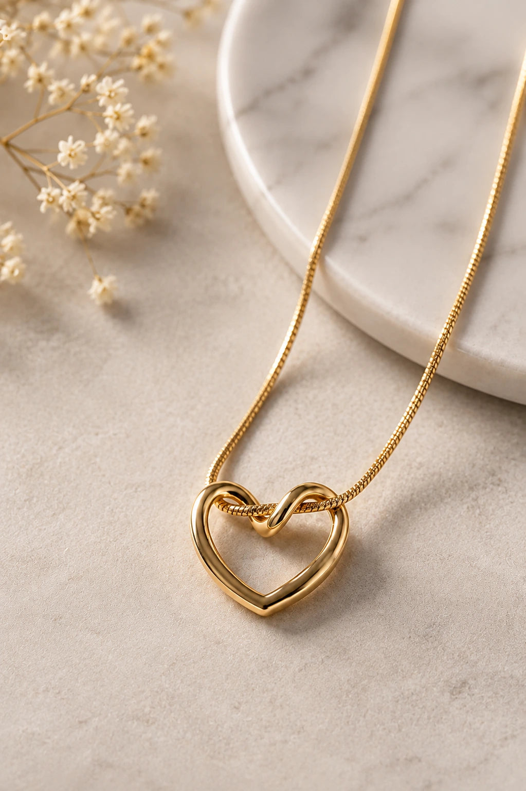 Minimal Gold Open Heart Pendant Necklace | Stainless Steel Snake Chain for Women