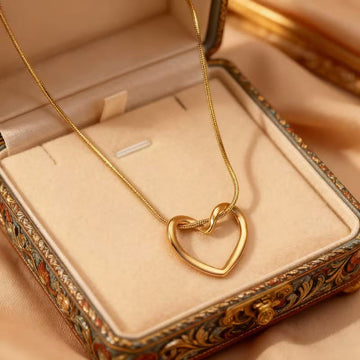 Minimal Gold Open Heart Pendant Necklace | Stainless Steel Snake Chain for Women
