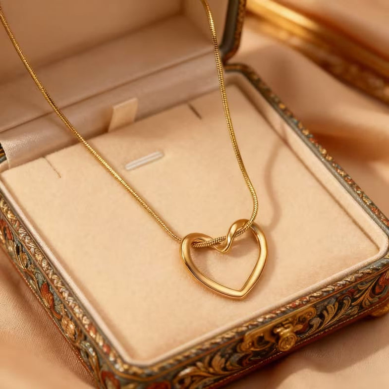 Minimal Gold Open Heart Pendant Necklace | Stainless Steel Snake Chain for Women
