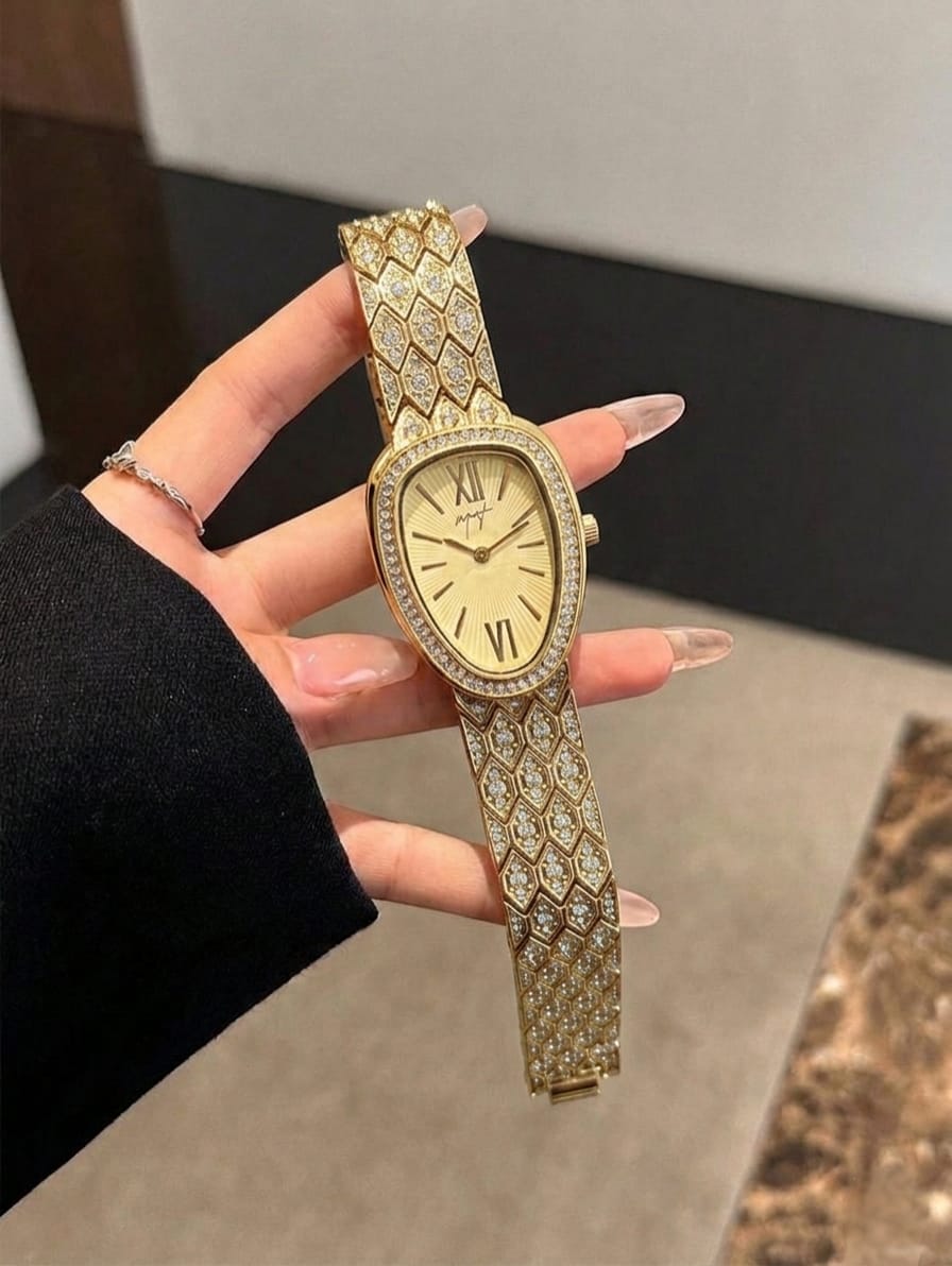 Trenzia Elegant Ladies Watch | Diamond-Look Oval Dial Quartz Watch