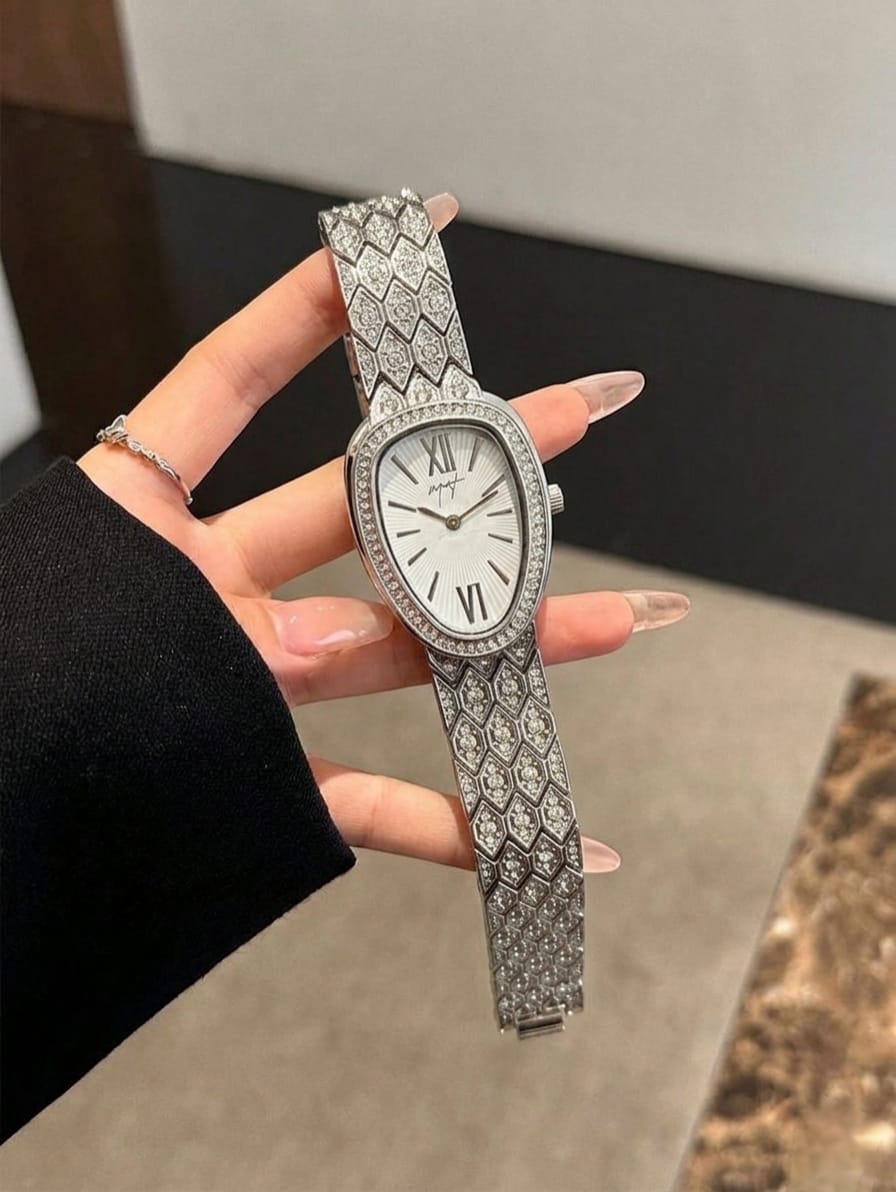 Trenzia Elegant Ladies Watch | Diamond-Look Oval Dial Quartz Watch