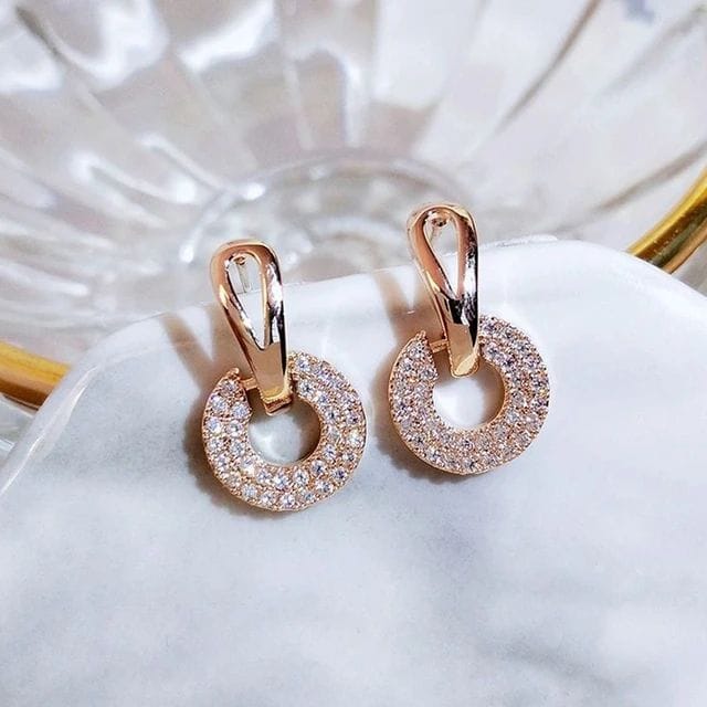 Rose Gold Zircon Circle Drop Earrings | Elegant Stainless Steel Earrings for Women