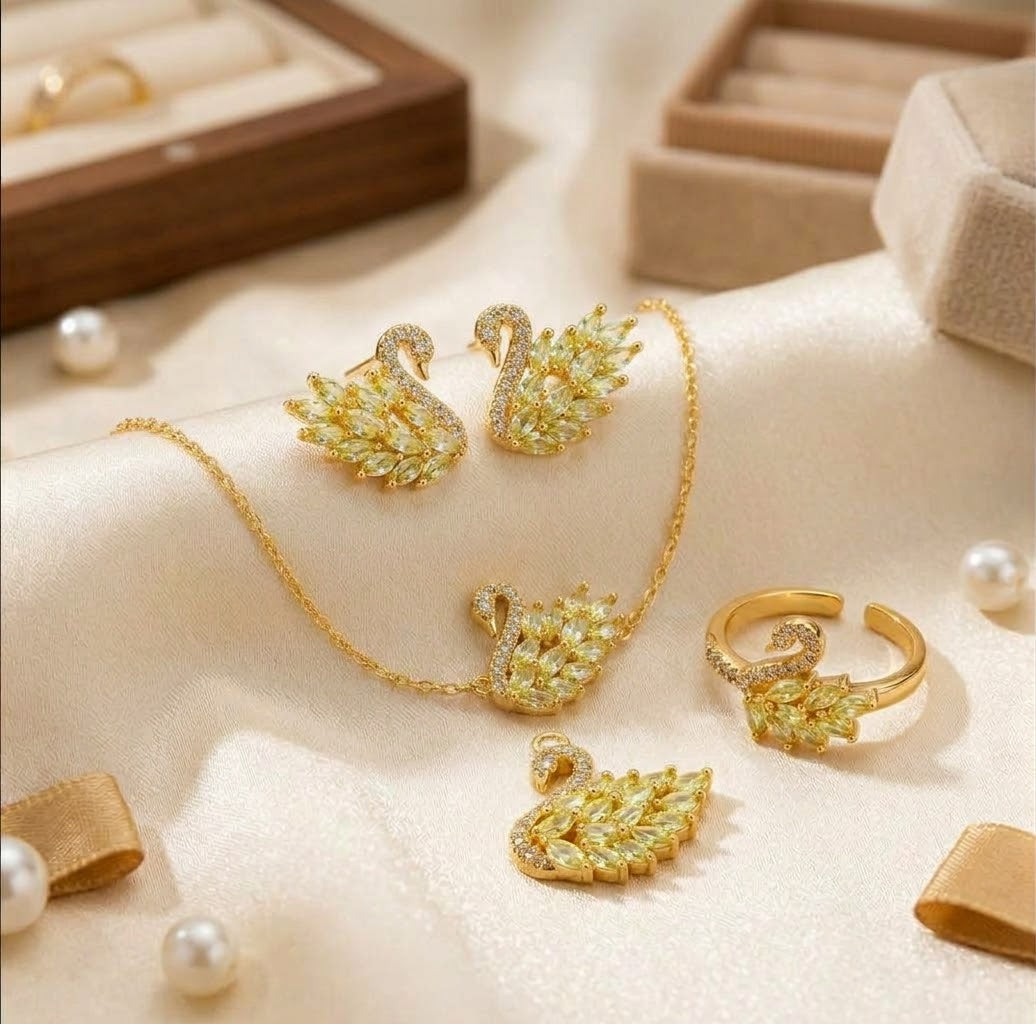 Elegant Swan Jewellery Set | Necklace, Earrings, Bracelet & Ring Combo