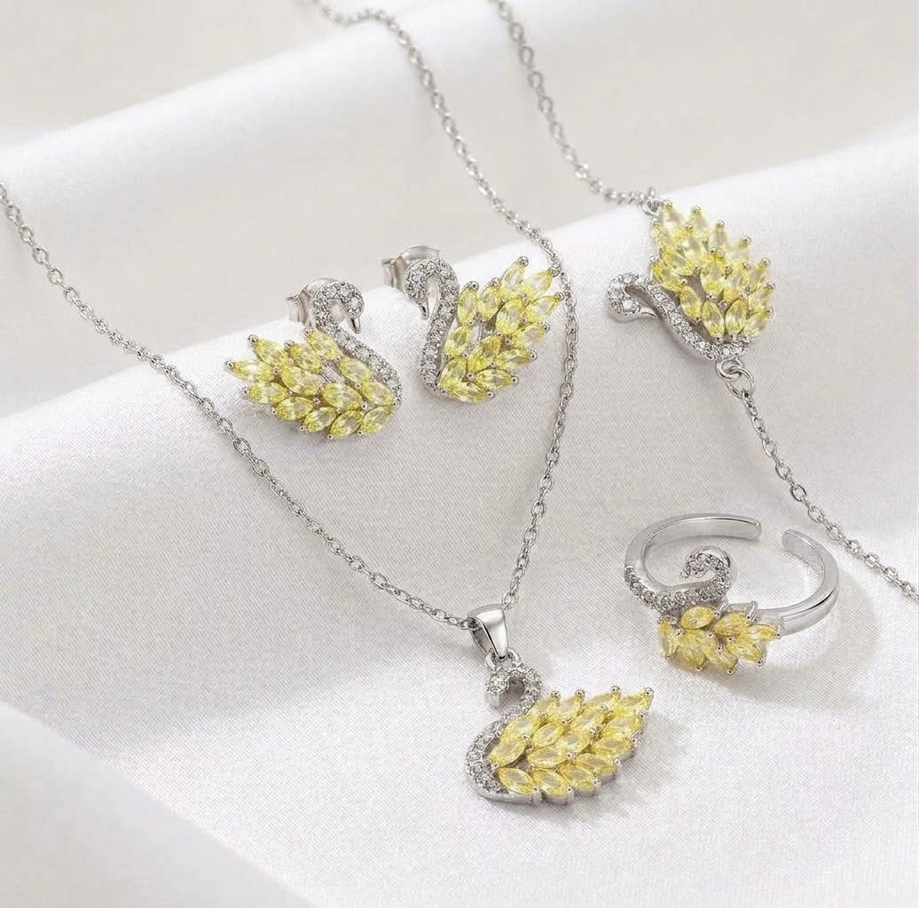 Elegant Swan Jewellery Set | Necklace, Earrings, Bracelet & Ring Combo