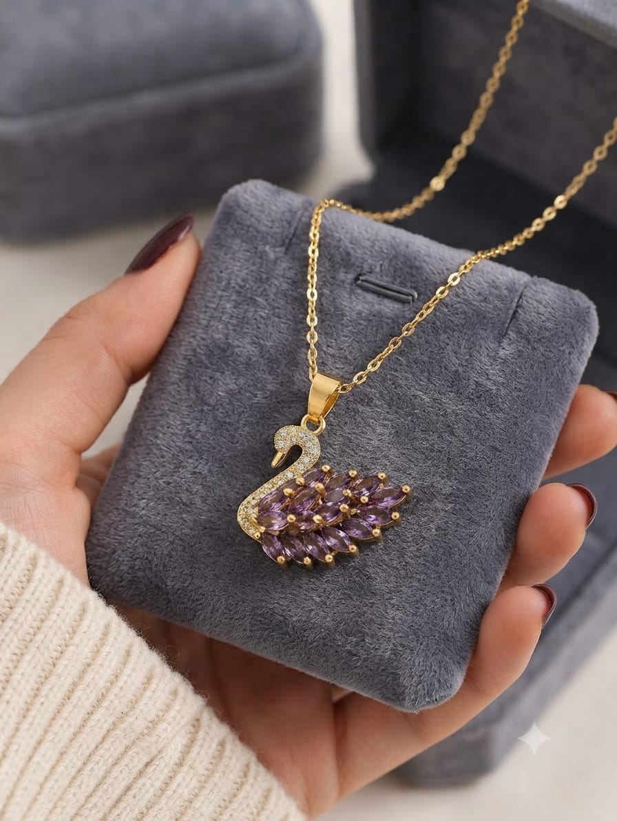 Crystal Swan Necklace for Women