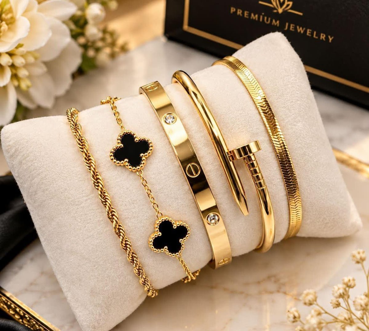 Luxe Gold Bracelet Stack Set | 5-Piece Stainless Steel Bracelets for Women