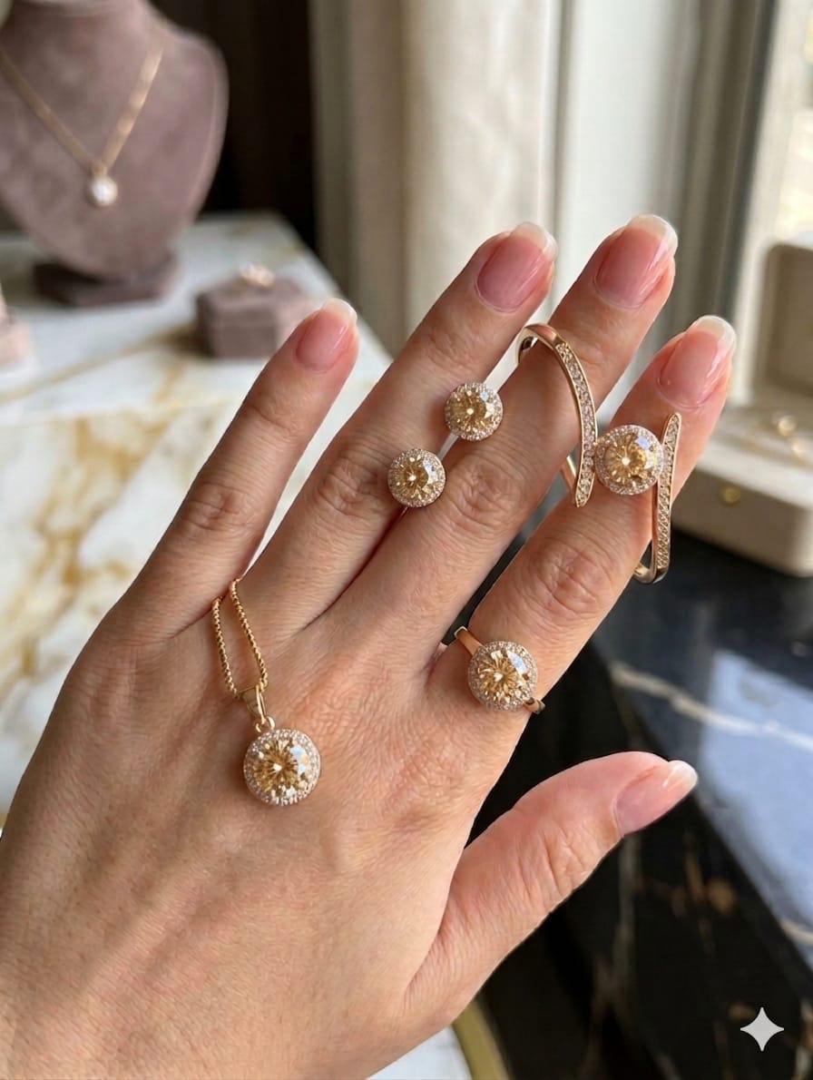 Luxury Ruby Red Zircon Jewelry Set – Gold Plated Ring, Earrings & Pendant Necklace