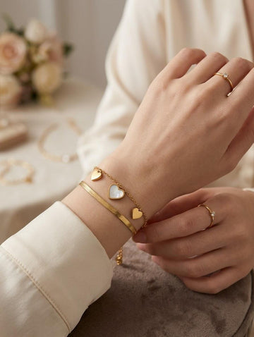 Elegant Gold Heart Charm Bracelet Set for Women