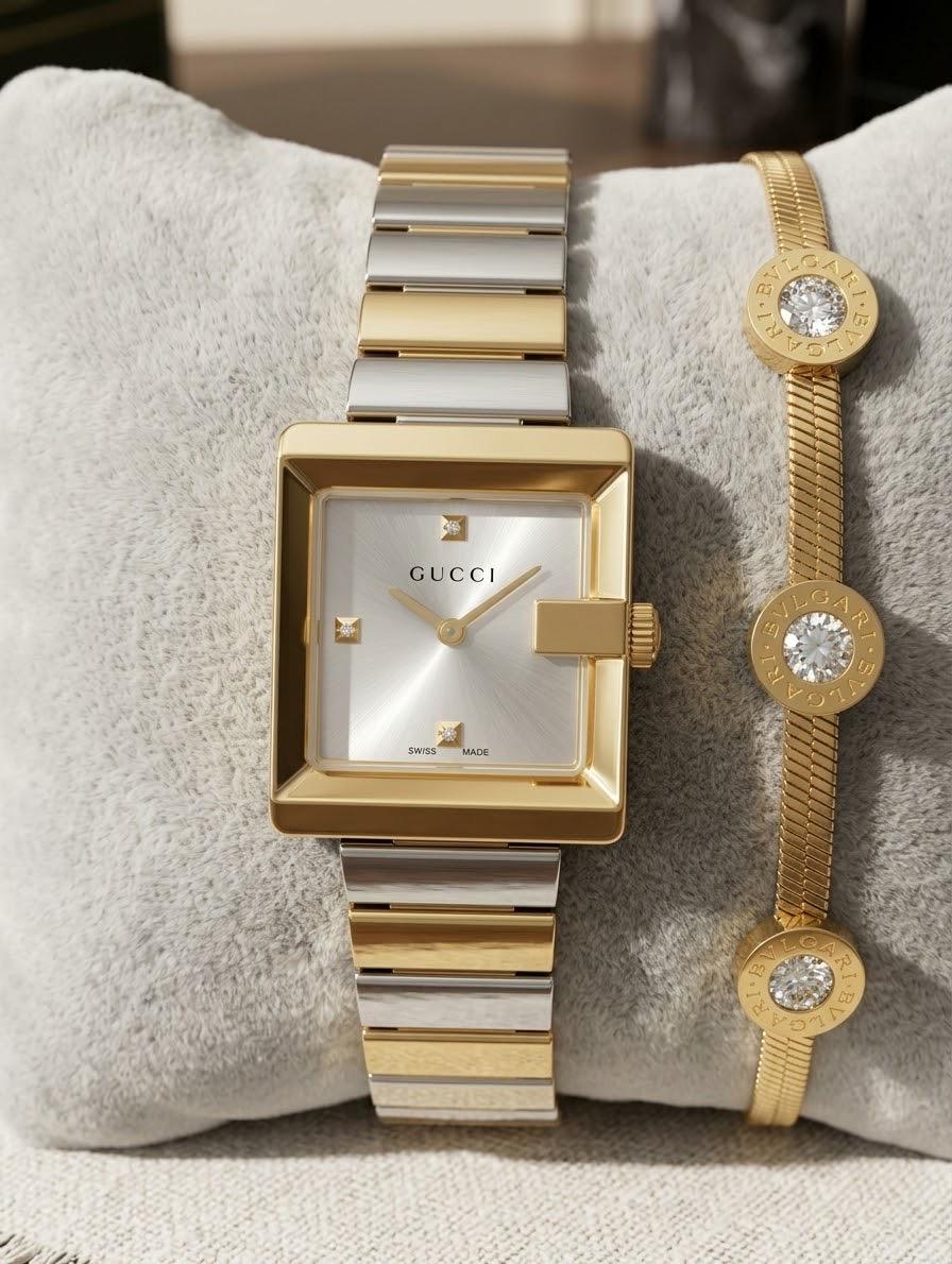 Luxury Two-Tone Gold & Silver Watch with Crystal Bracelet Set for Women ✨