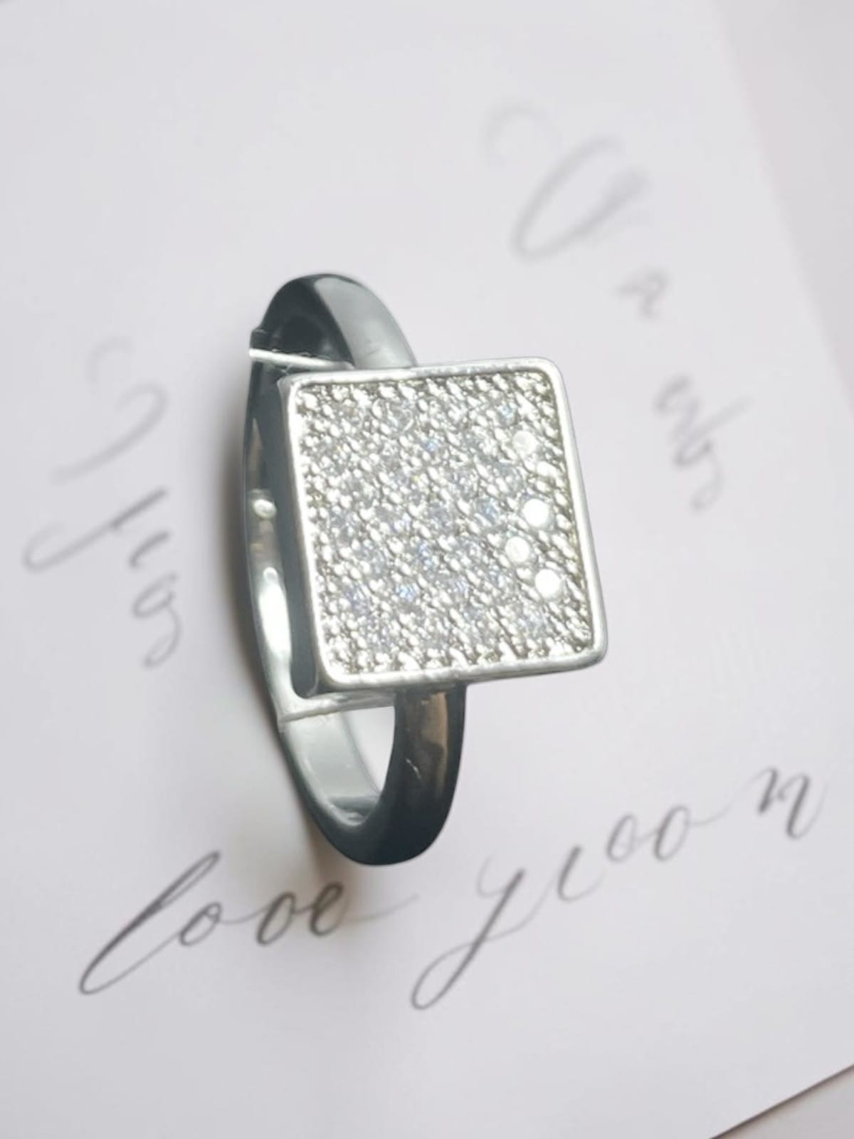 Silver Square Pave Signet Ring