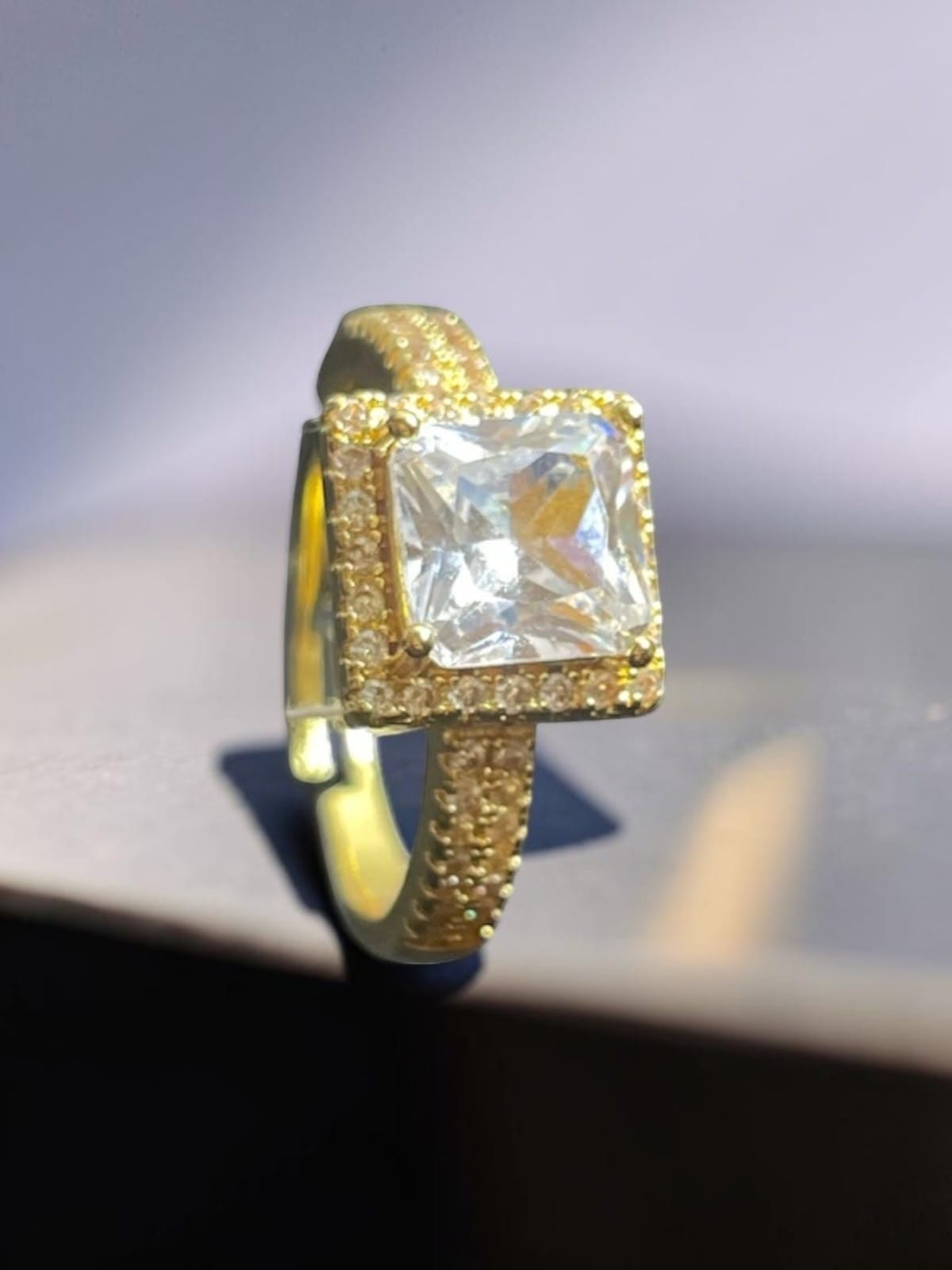 Gold Plated Square Halo Ring