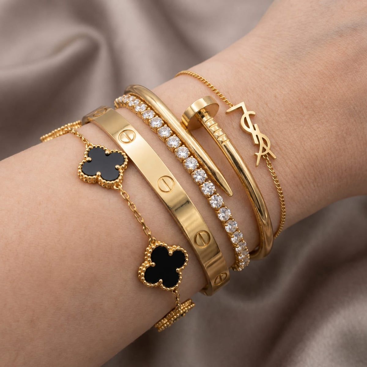 Luxe Gold Bangle Stack Set - 5 Piece