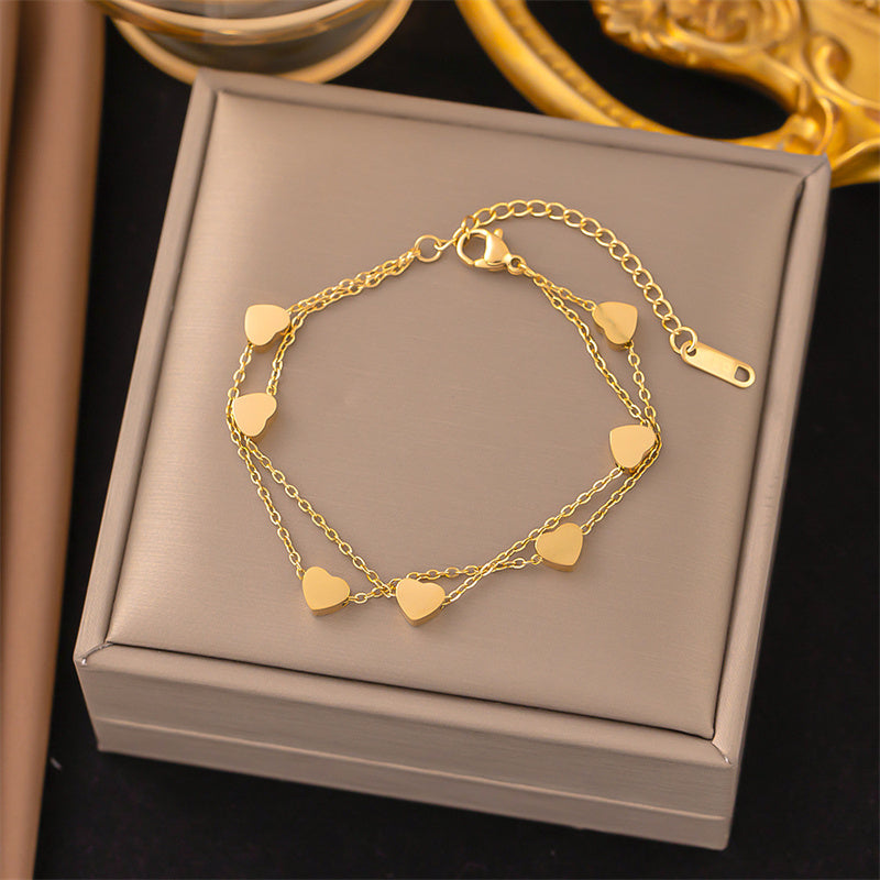 Double Layer Heart Charm Bracelet