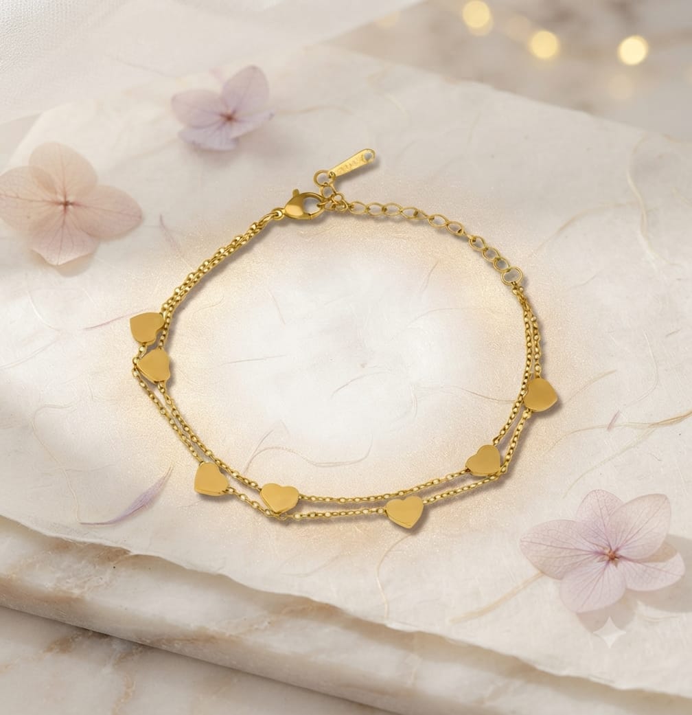 Double Layer Heart Charm Bracelet