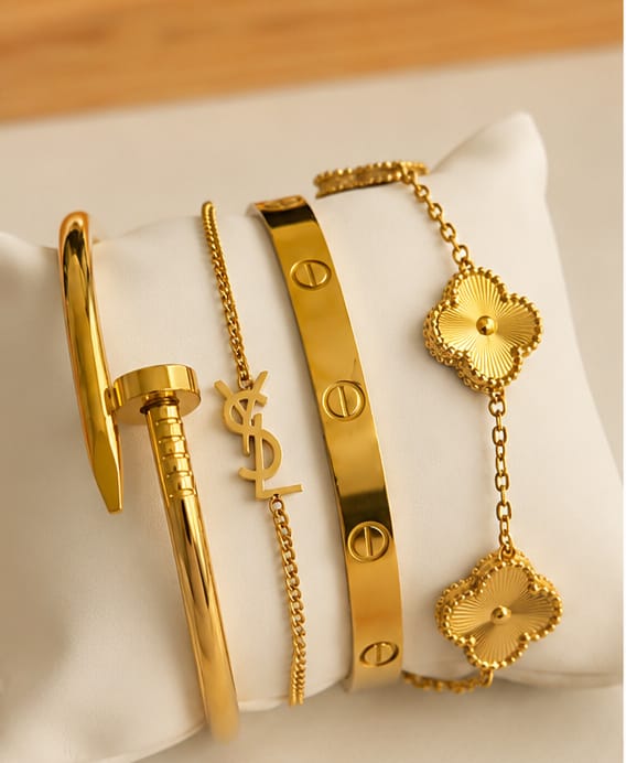 Golden Charm Bangle Stack Set - 4 Piece