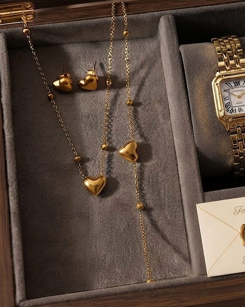 Golden Heart & Watch Gift Set