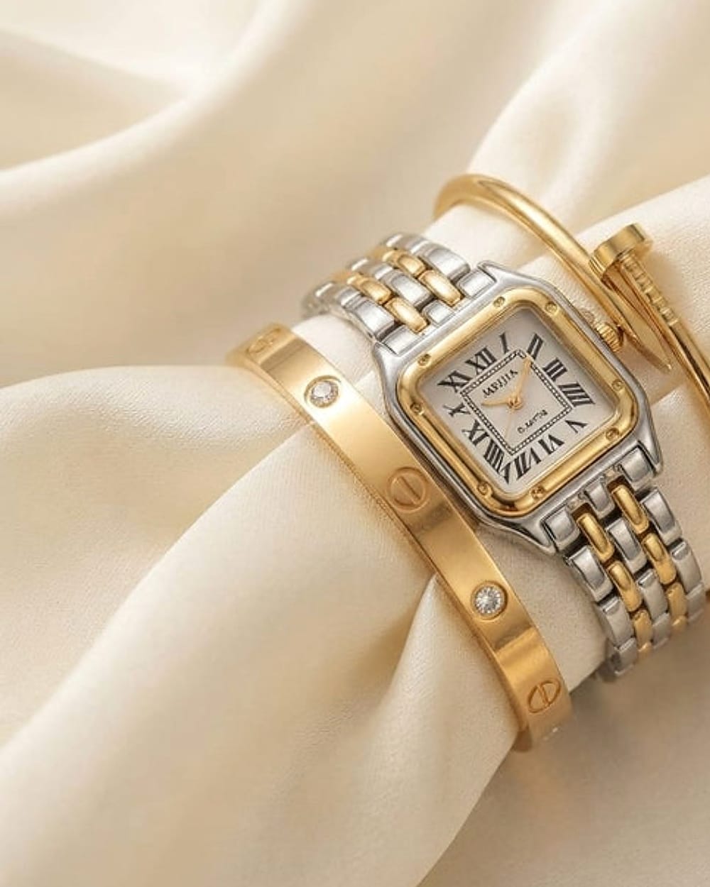 Two-Tone Watch & Bangle Stack Set