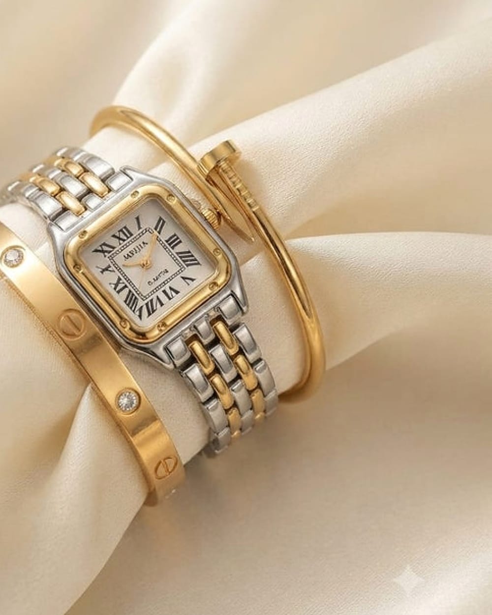 Two-Tone Watch & Bangle Stack Set