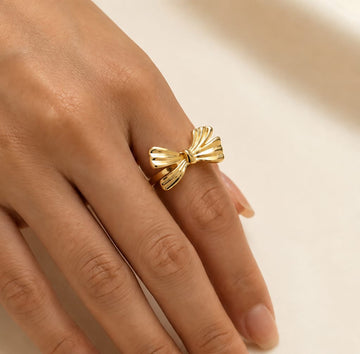 Gold Ribbed Bow Ring