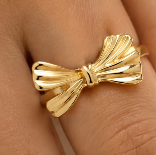 Gold Ribbed Bow Ring