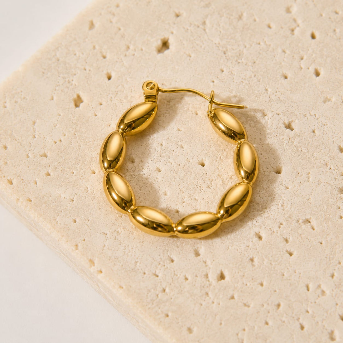 Gold Ribbed Sunburst Hoop Earrings
