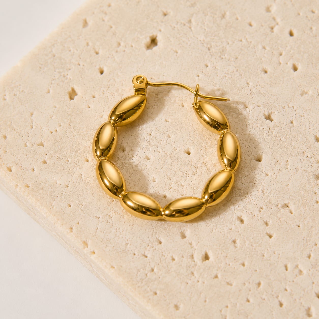 Gold Ribbed Sunburst Hoop Earrings