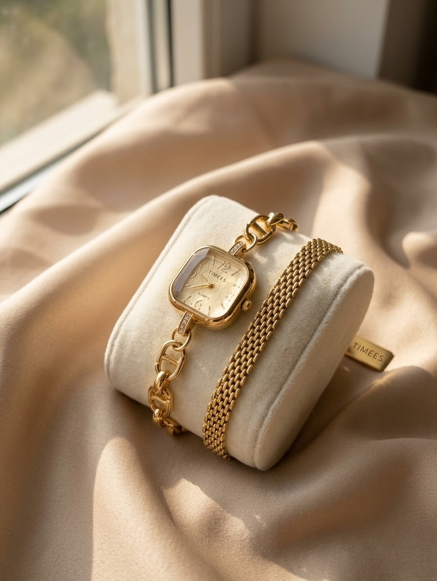 Silver Crystal Watch & Mesh Bracelet Combo