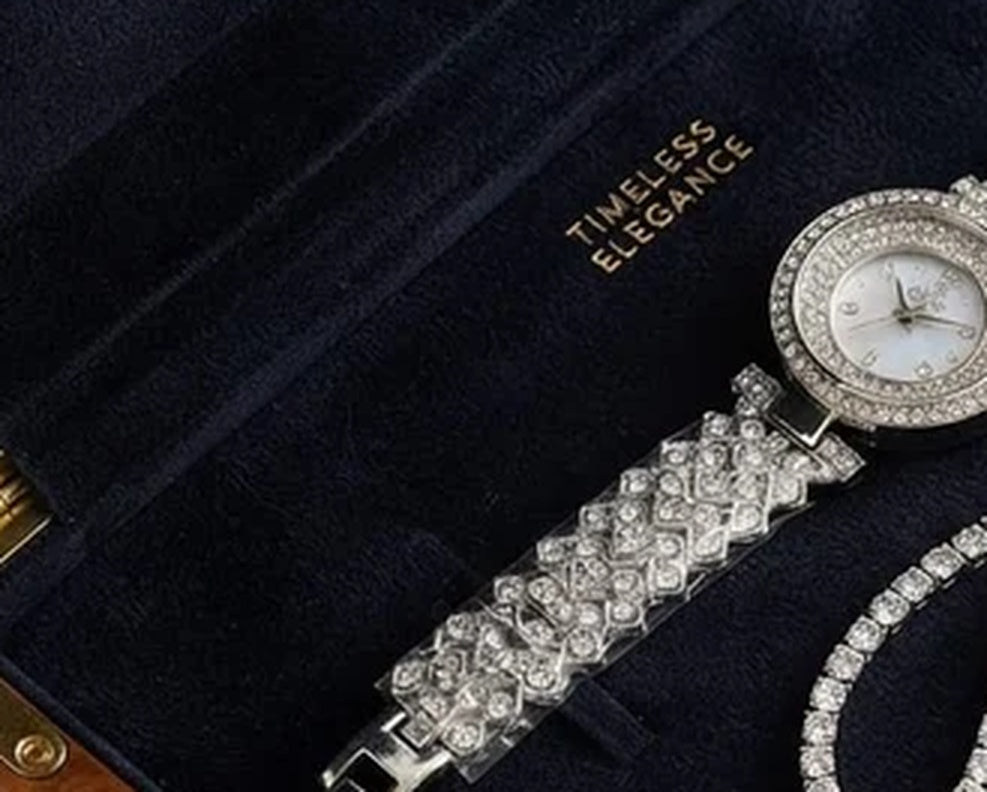 Silver Crystal Watch Gift Set With Wooden Box