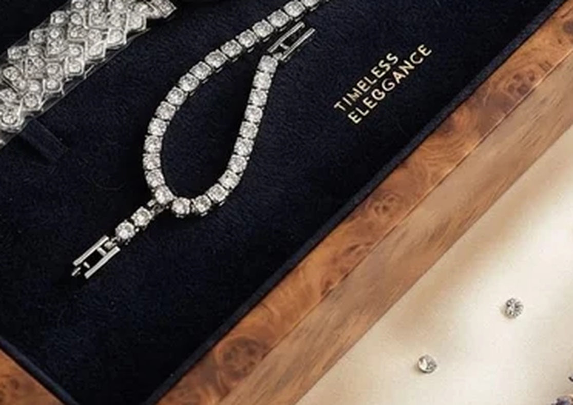 Silver Crystal Watch Gift Set With Wooden Box